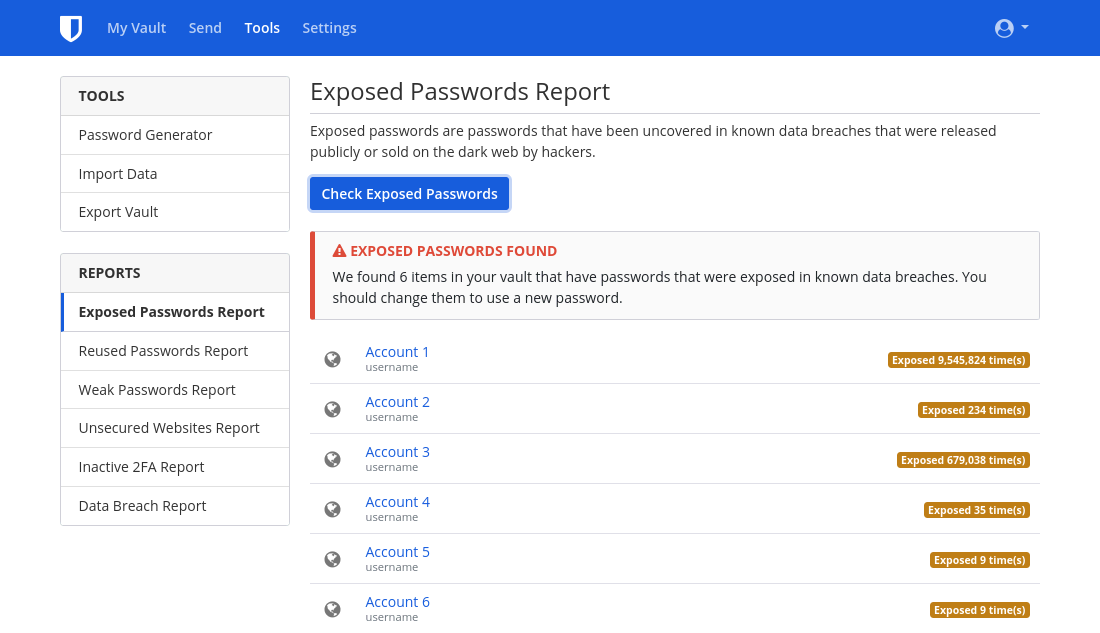Bitwarden's 資料外洩報告特色